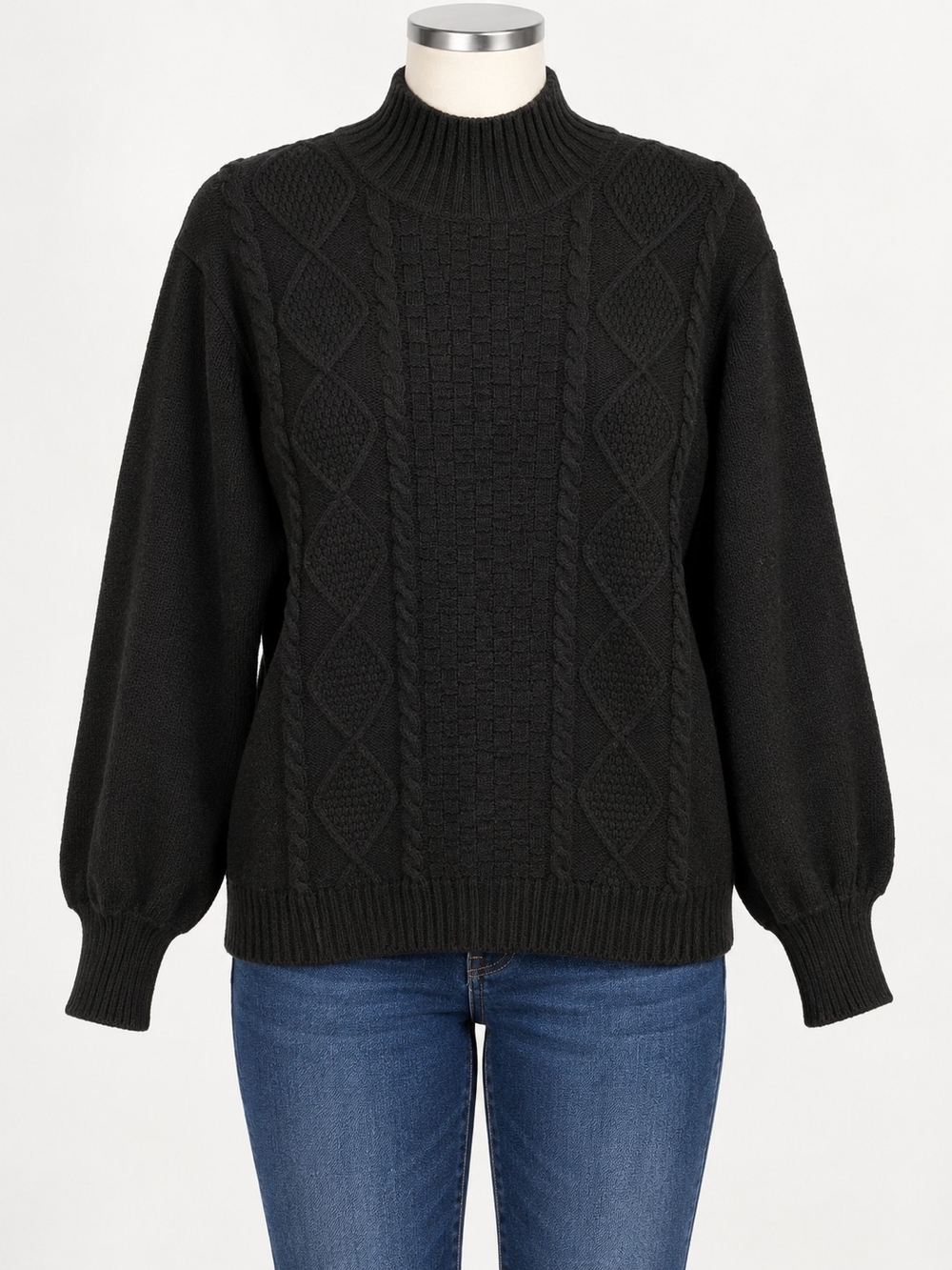 Bellini Black Cable Turtleneck Sweater